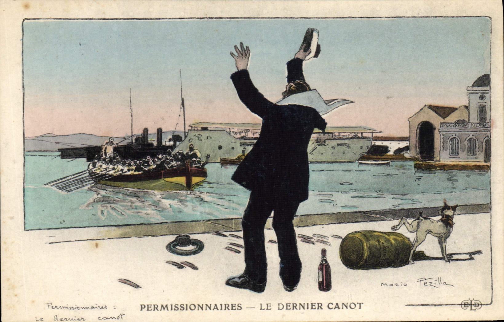 CPA Marins Permissionnaires Le dernier Canot Mazio Pezilla Chien 
