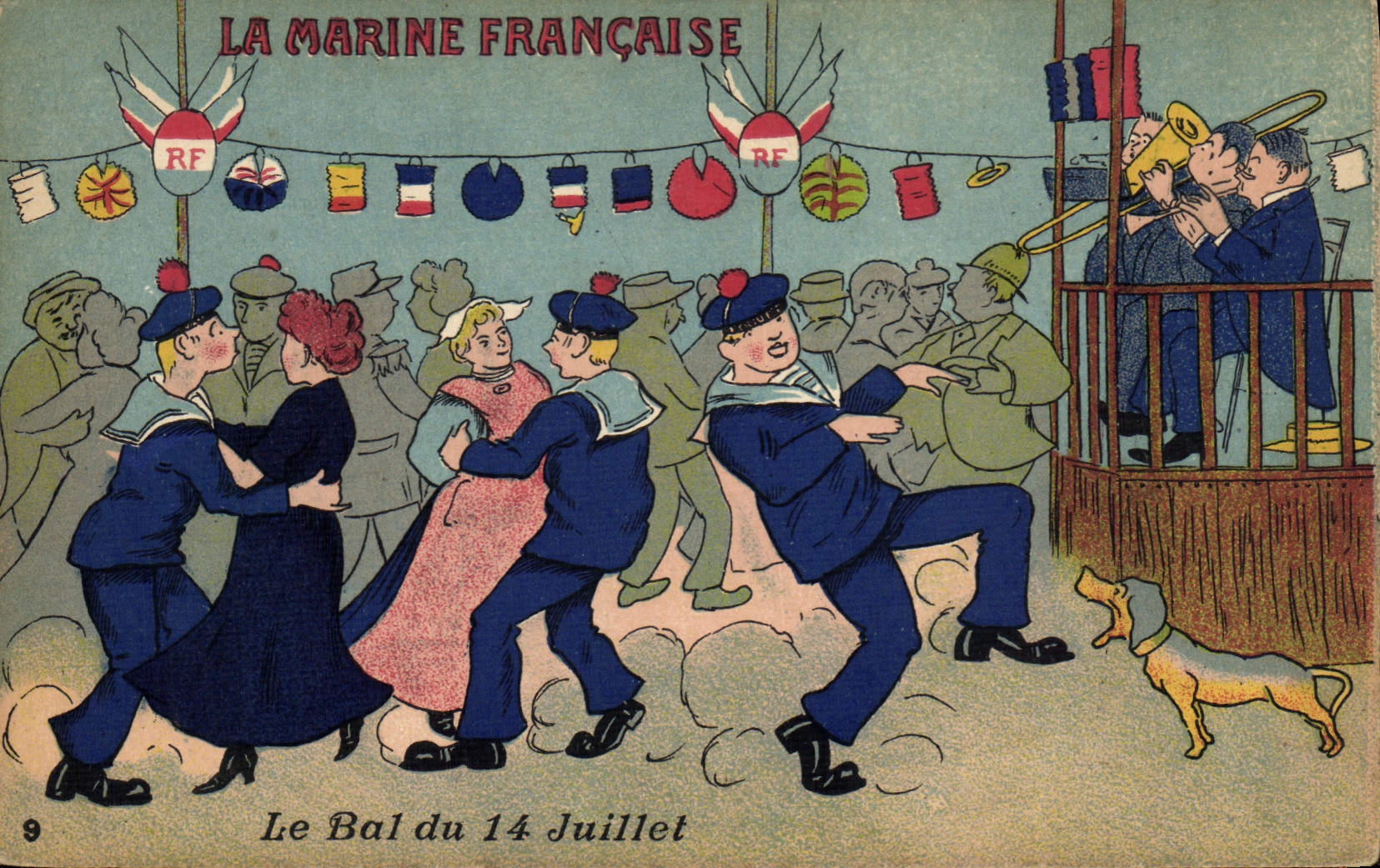 CPA Marins La Marine francaise Bal du 14 Juillet chien 