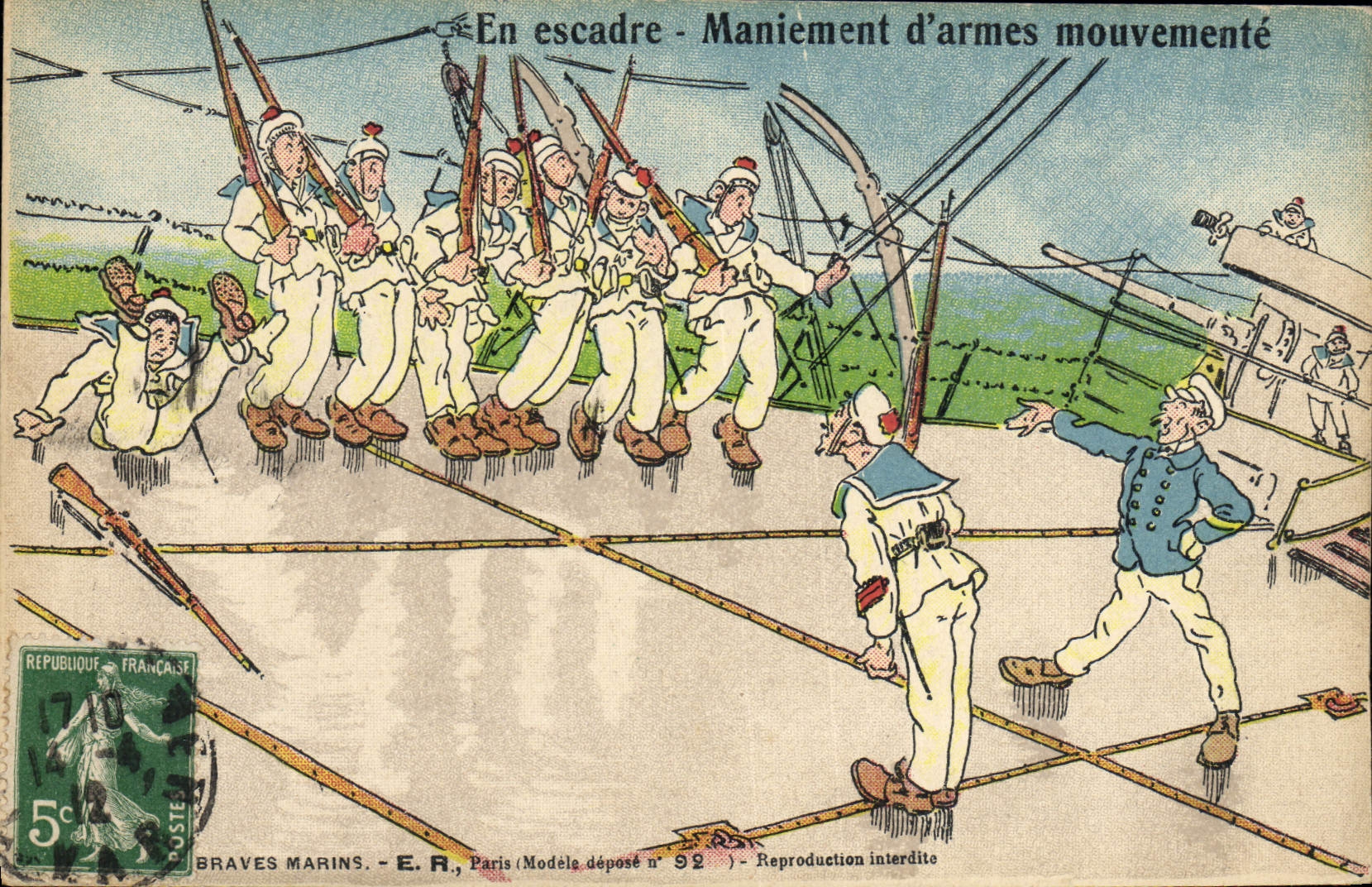 Marins en escadre - Maniement d'armes mouvementé — Braves Marins - E.R., Paris (Modèle déposé n° 92)
