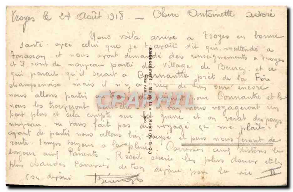 CPA Fantaisie Troyes Train — Rückseite