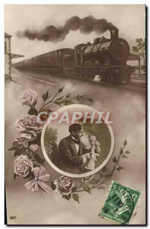 CPA Fantaisie Homme Train