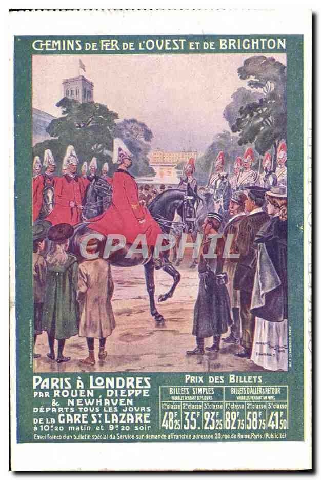 CPA Train Chemins de fer de l'Ouest et de Brighton Paris Londres par Rouen Dieppe Newhawen 