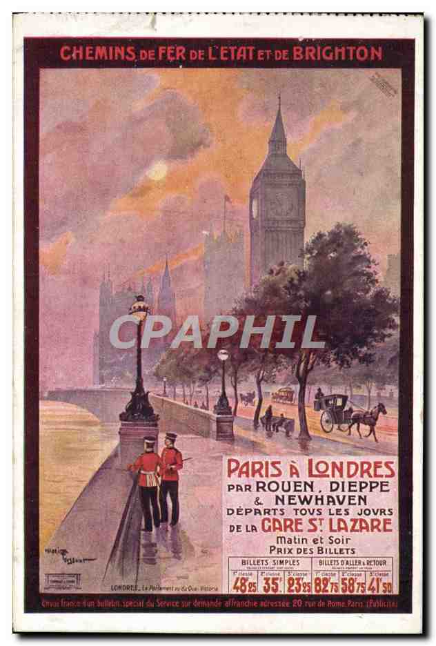 CPA Train Chemins de fer de l'Etat et de Brighton Paris a Londres Rouen Dieppe Newhaven 