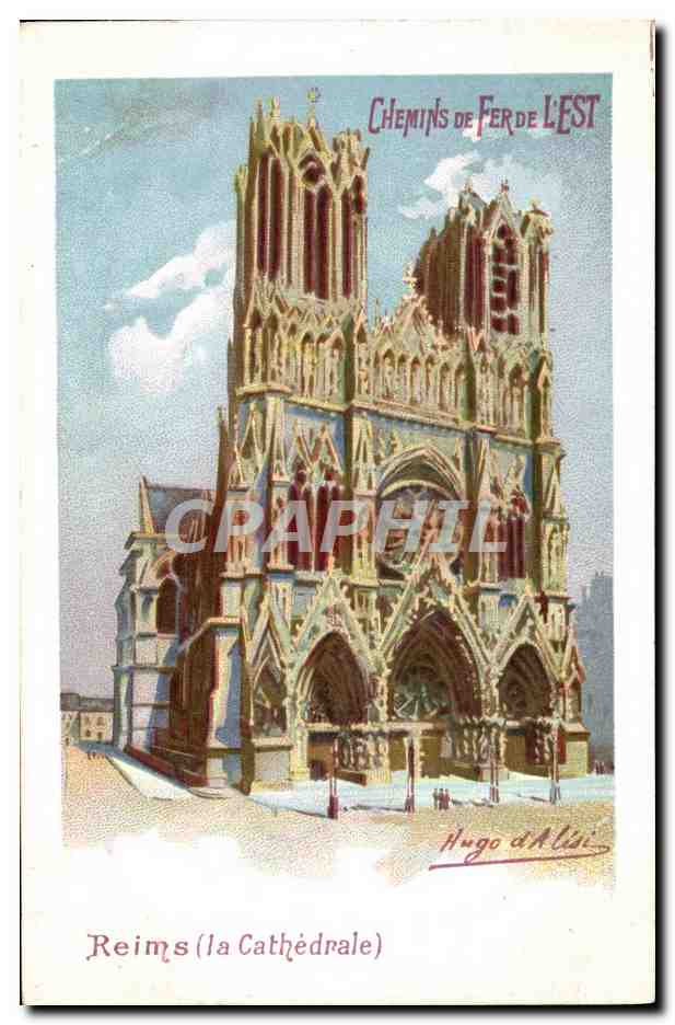 CPA Train Chemins de fer de l'Est Reims La cathedrale 