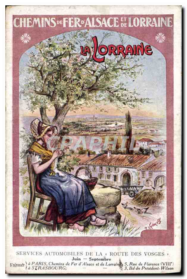 CPA Train Chemins de fer d'Alsace et de Lorraine Services automobiles de la route des Vosges Juin Septembre