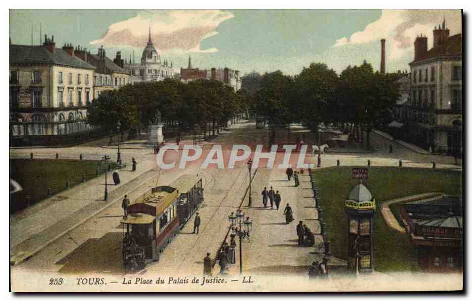CPA Tramway Tours La place du palais de justice 
