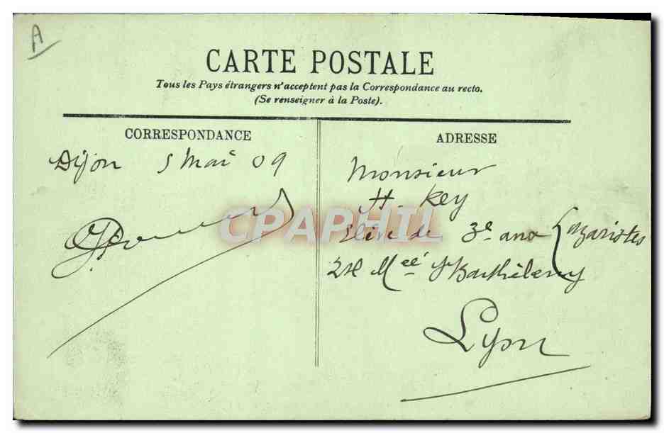CPA Tramway Dijon La Bourse du Commerce et l'eglise Saint Michel Cherrette — Rückseite