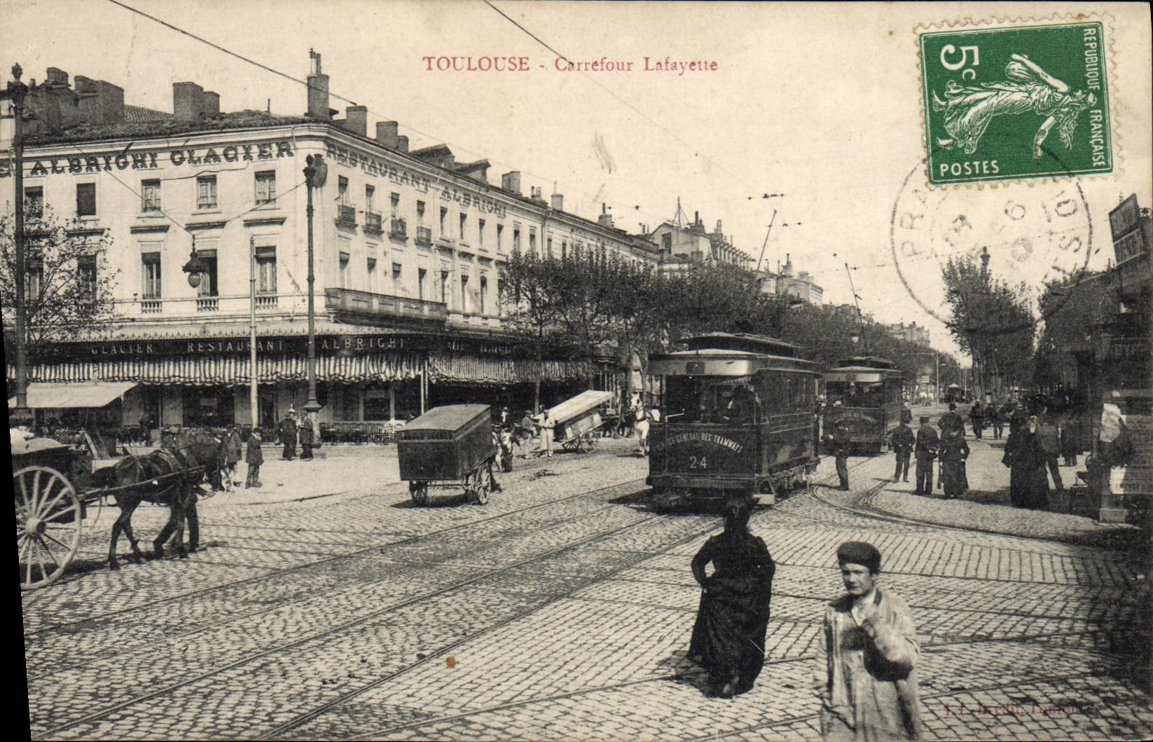CPA Tramway Toulouse Carrefour Lafayette Glacier Albrighi