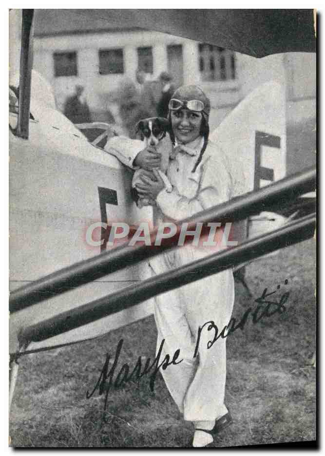 CPA Avion Aviation Aviatrice Maryse Bastie Chien