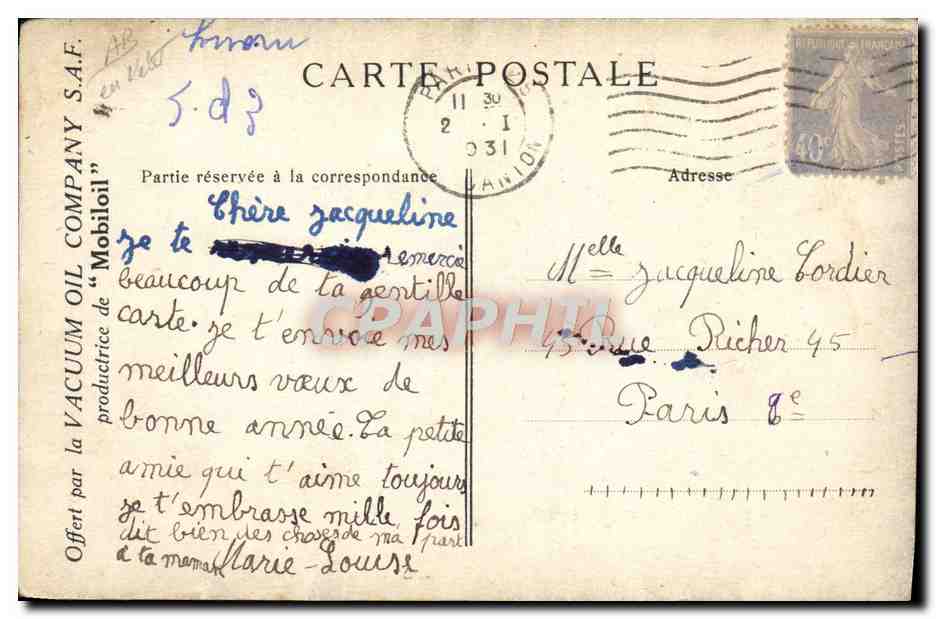 CPA Avion Aviation Aviatrice Maryse Bastie Chien — Rückseite