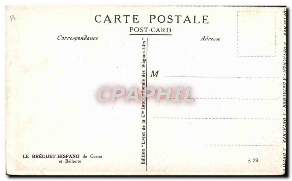 CPA Avion Aviation Le Breguet Hispano de Costes et Bellonte  — Verso