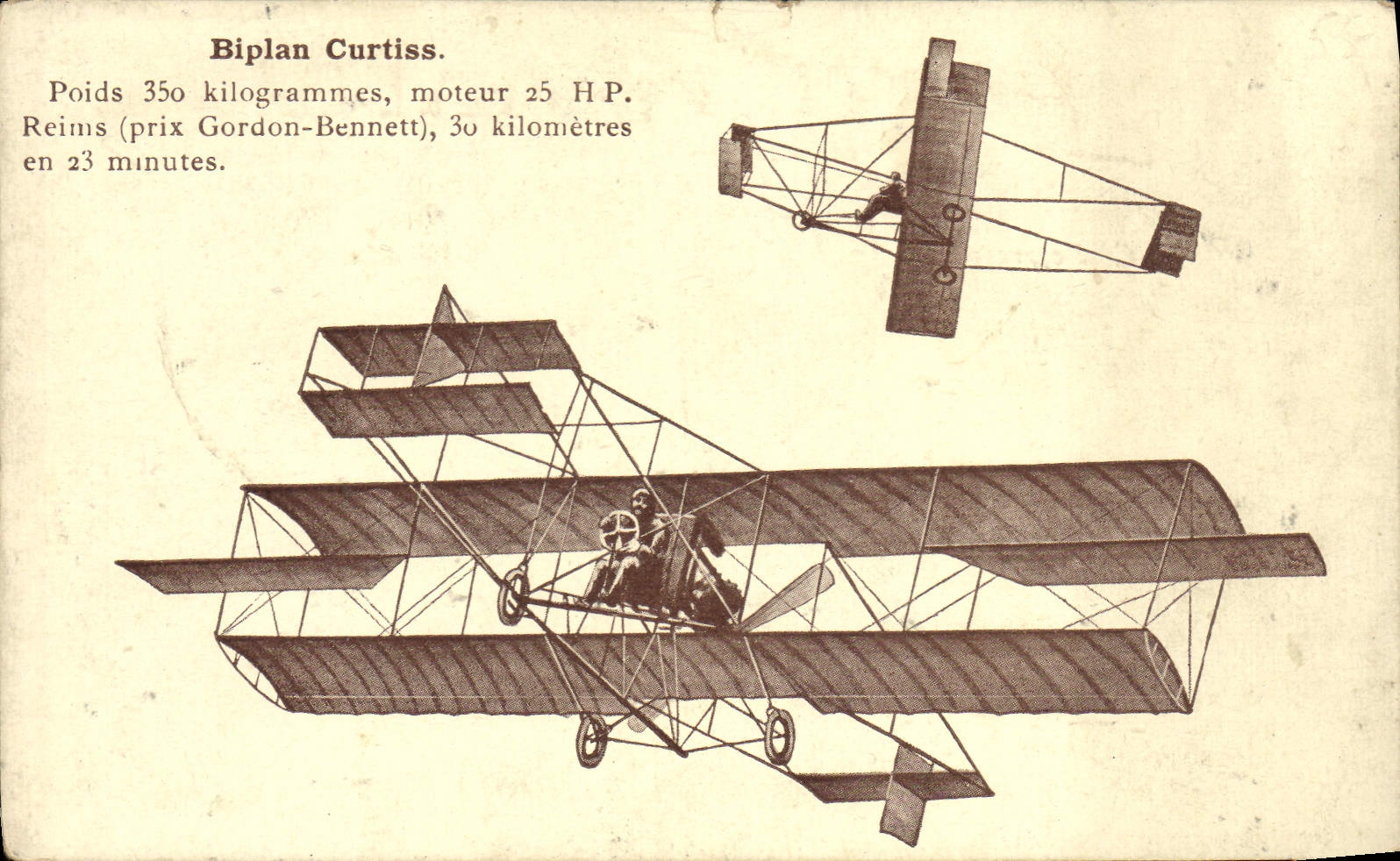 CPA Avion Aviation Biplan Curtiss HP Reims prix Gordon Bennett 