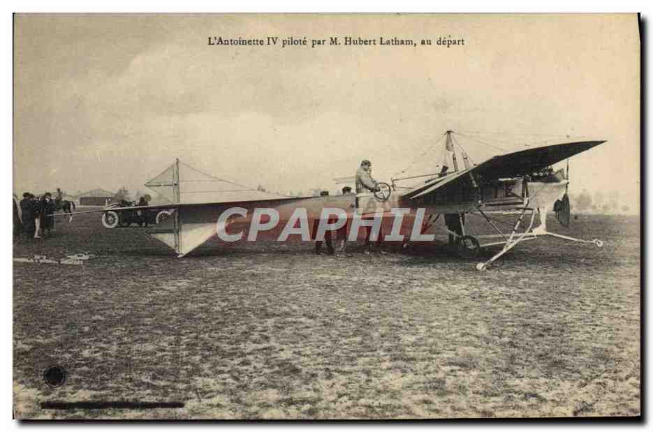 CPA Avion Aviation Antoinette IV pilote par Hubert Latham au depart 