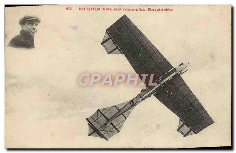 CPA Avion Aviation Latham vole sur monoplan Antoinette 