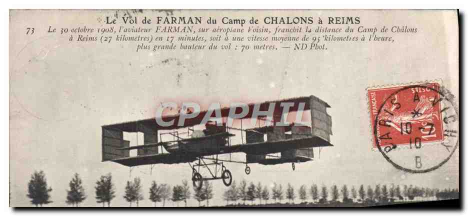 CPA Avion Aviation le vol de Farman du Camp de Chalons a Reims 
