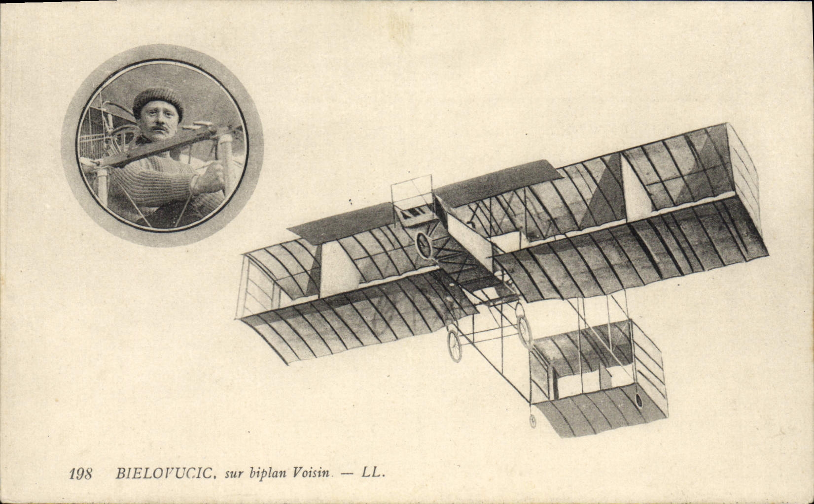 CPA Avion Aviation Bielovucici sur biplan Voisin
