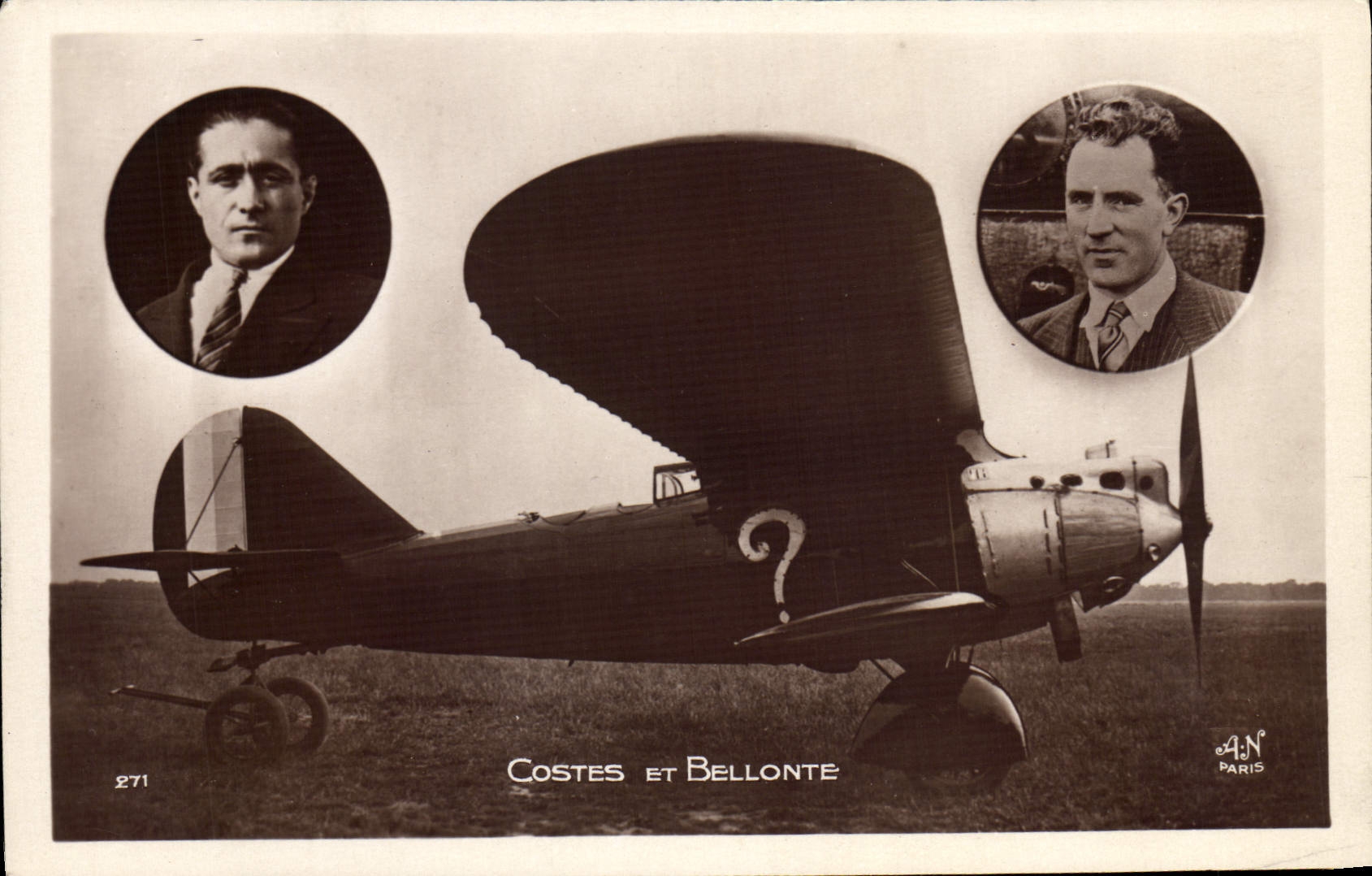Costes et Bellonte — avion biplan — éditeur A.N. Paris, n° 271