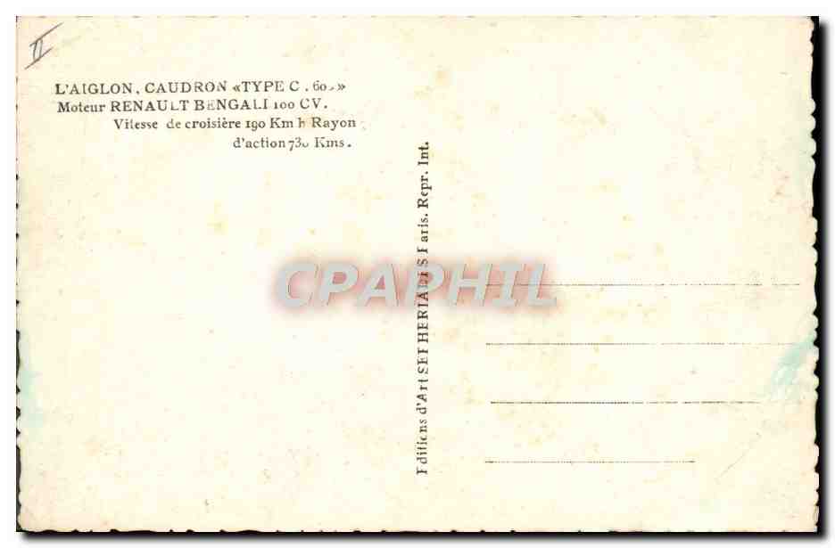 CPA Avion Aviation Aiglon Caudron Type C moteur Renault Bengali  — Rückseite