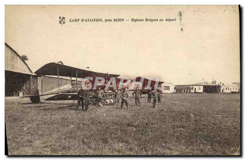 CPA Avion Aviation Camp d'aviation pres Dijon Biplans Breguet au depart 