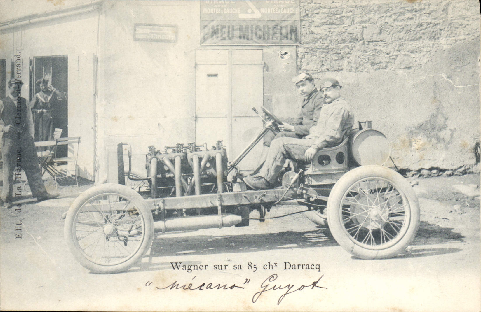 Wagner al volante de su 85 CV Darracq "Mécano" Guyot — Editor La Haye, Clermont-Perrand