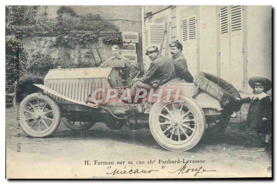 CPA Automobile H Farman sur sa 120 chevaux Panhard Levassor 