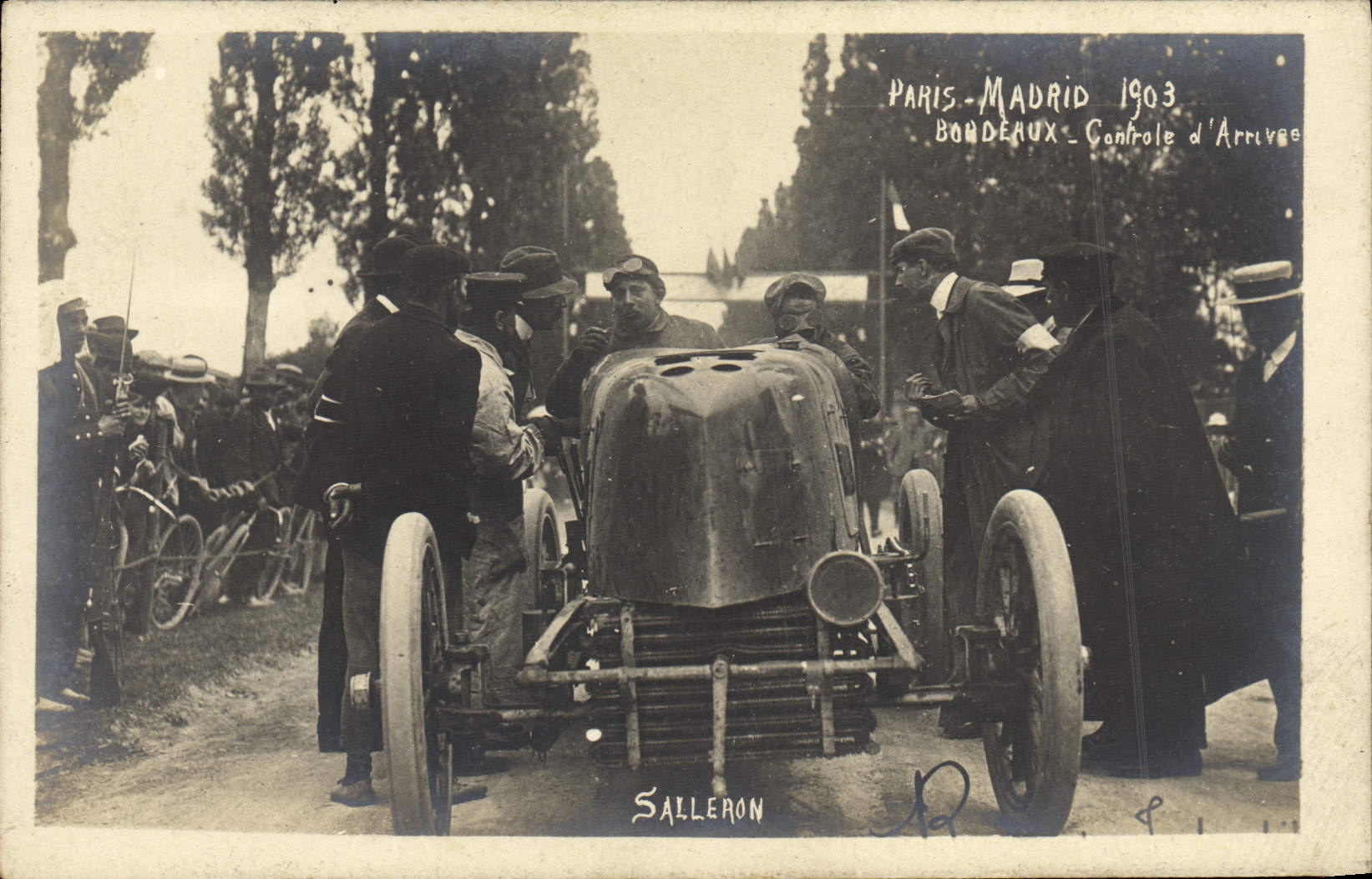 CPA Automobile Paris Madrid 1903 Bordeaux Controle d'arrivee Salleron 