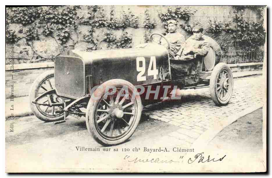 CPA Automobile Villemain sur sa 120 chevaux Bayard A Clement 
