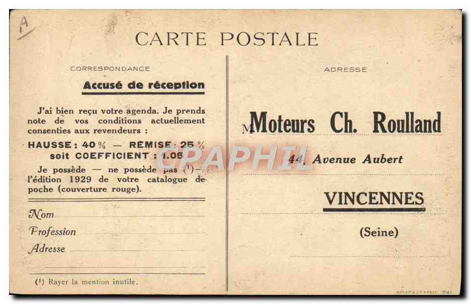 Moteur électrique — publicité pour Moteurs Charles Roulland — éditeur Unis France — Verso