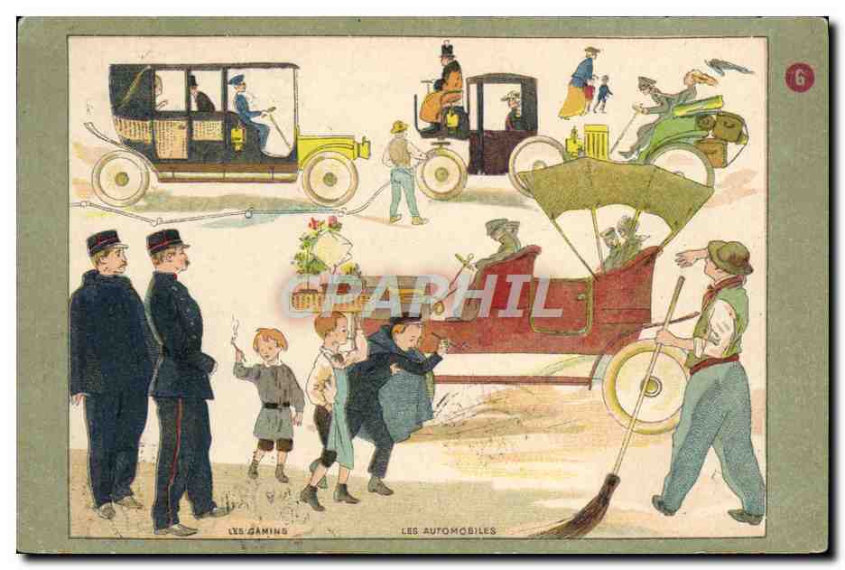 CPA Automobile Les gamins Gendarme 