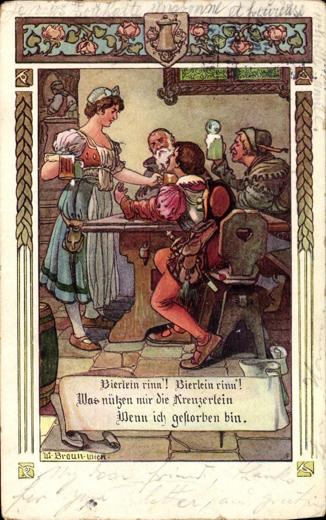 CPA Illustrateur Taverne Femme