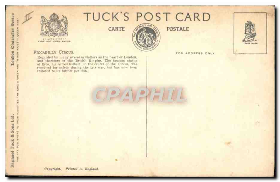 CPA London Piccadilly Circus and the Hoer Siller  — Verso