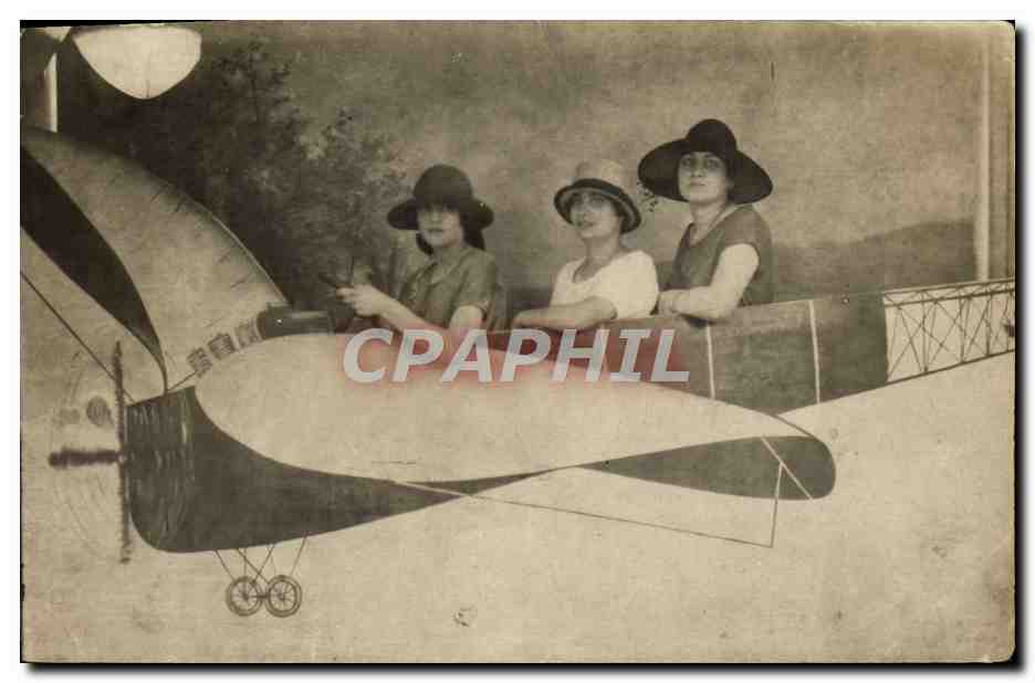 CARTE PHOTO Fantaisie Avion Aviation Femmes