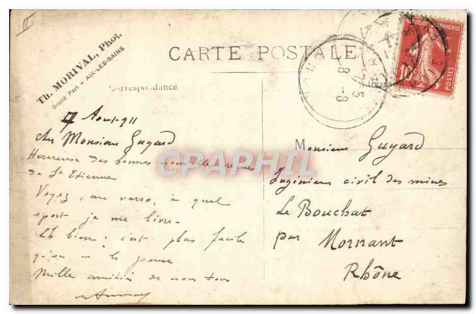 CARTE PHOTO Fantaisie Avion Aviation Homme bateau Aix les Bains — Rückseite