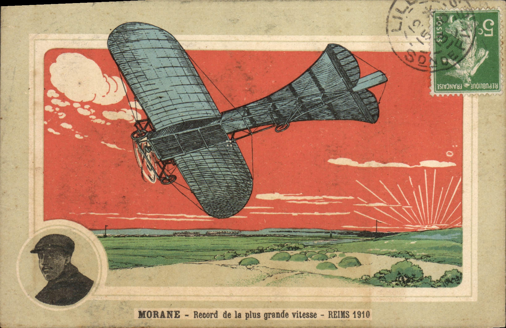 Morane - Record de la plus grande vitesse - Reims 1910 — éditeur ChicoRée, série 'Poudre Extra'