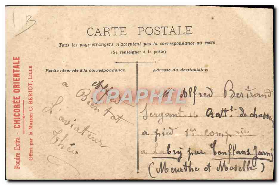 Morane - Record de la plus grande vitesse - Reims 1910 — éditeur ChicoRée, série 'Poudre Extra' — Verso