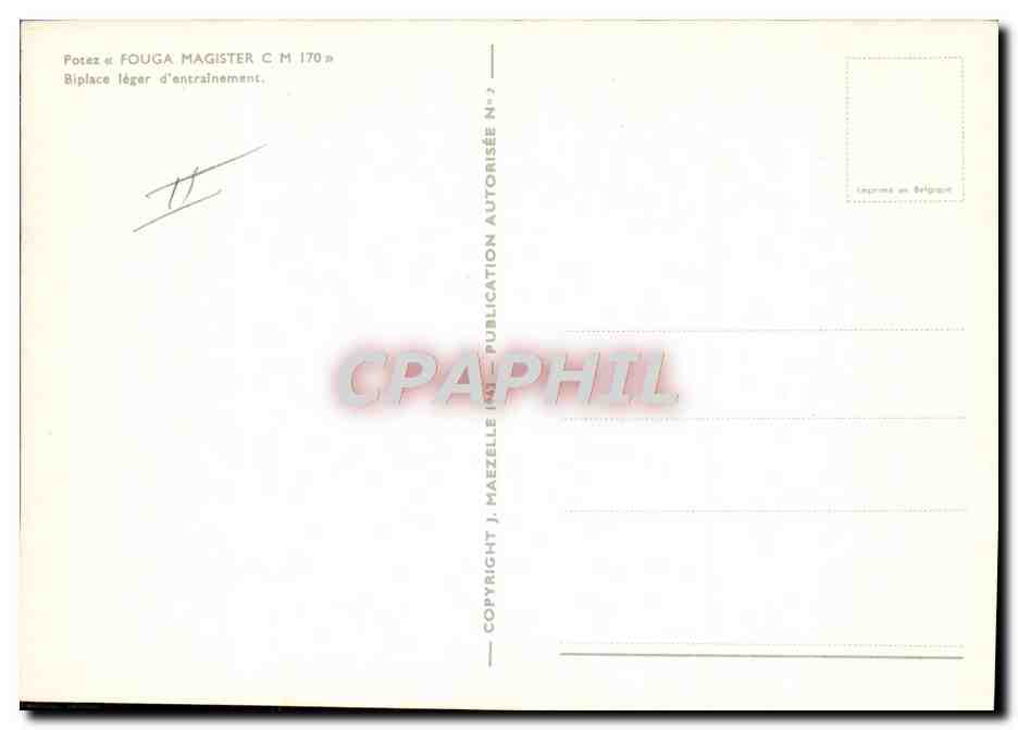 CPM Avion Aviation Potez Fouga Magister CM 170 Biplace leger d'entrainement  — Rückseite