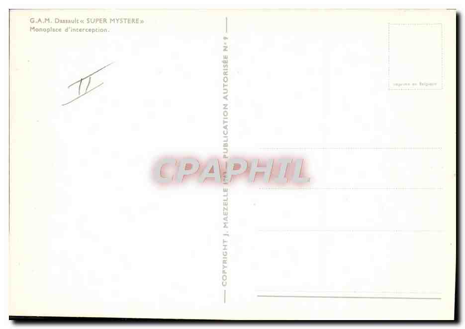 CPM Avion Aviation GAM Dassault Super Mystere Monoplace d'interception — Rückseite