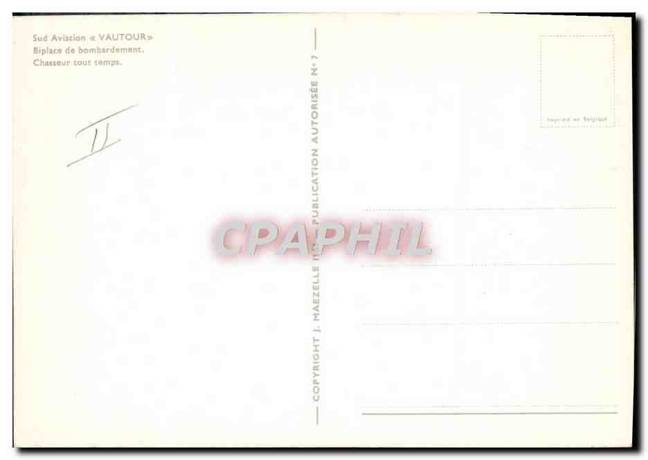 CPM Avion Aviation Sud Aviation Vautour Biplace de bombardement Chasseur tout temps — Verso