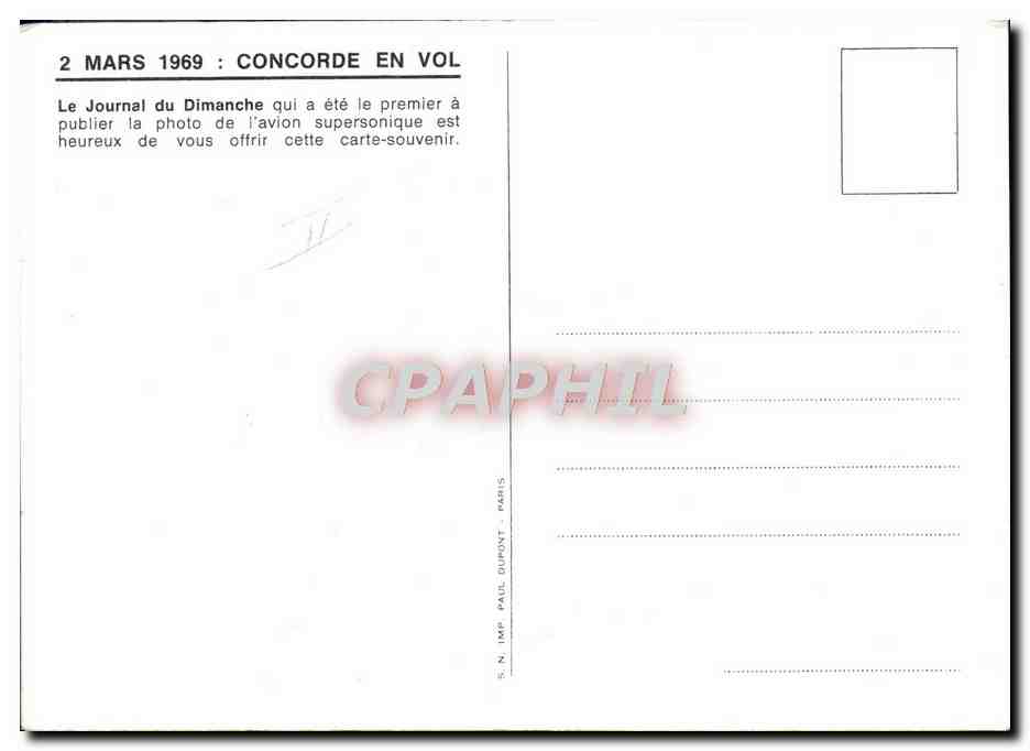 CPM Avion Aviation Concorde 2 mars 1969 — Back