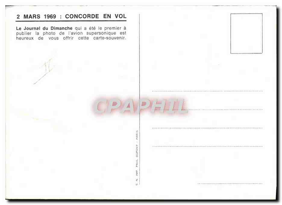 CPM Avion Aviation Concorde 2 mars 1969 — Back