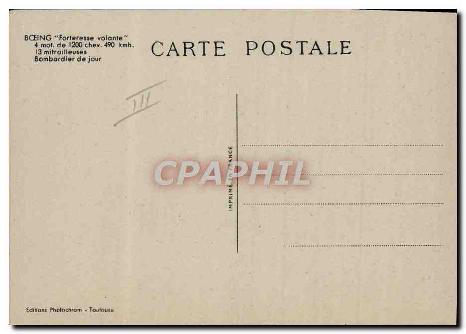 CPA Avion Aviation Boeing Forteresse Volante  — Back