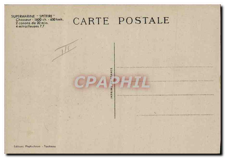 CPM Avion Aviation Supermarine Spitfire Chasseur  — Back