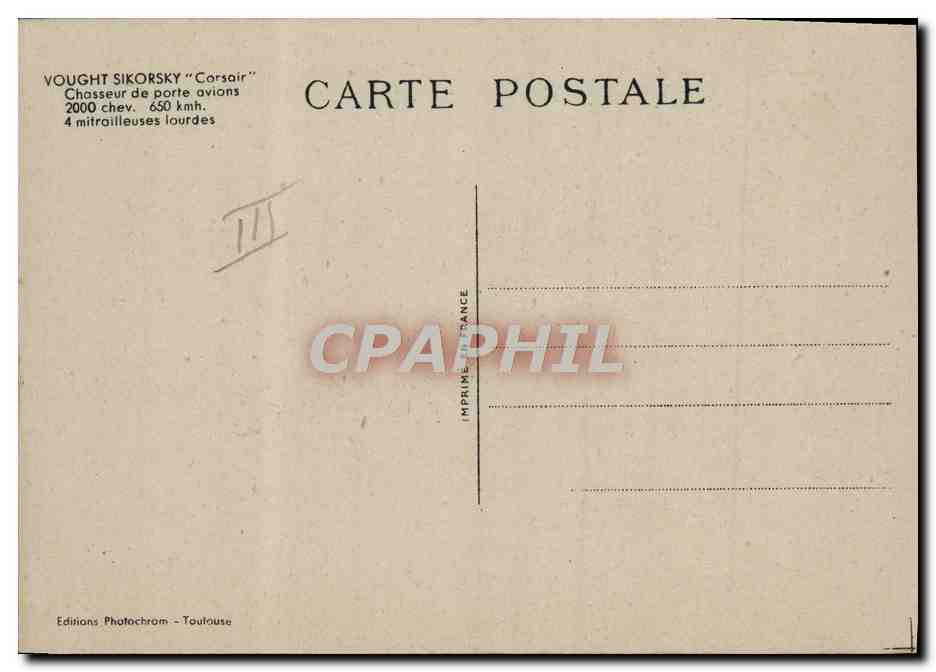 CPM Avion Aviation Vought Sikorsky Corsair Chasseur de porte avions — Rückseite