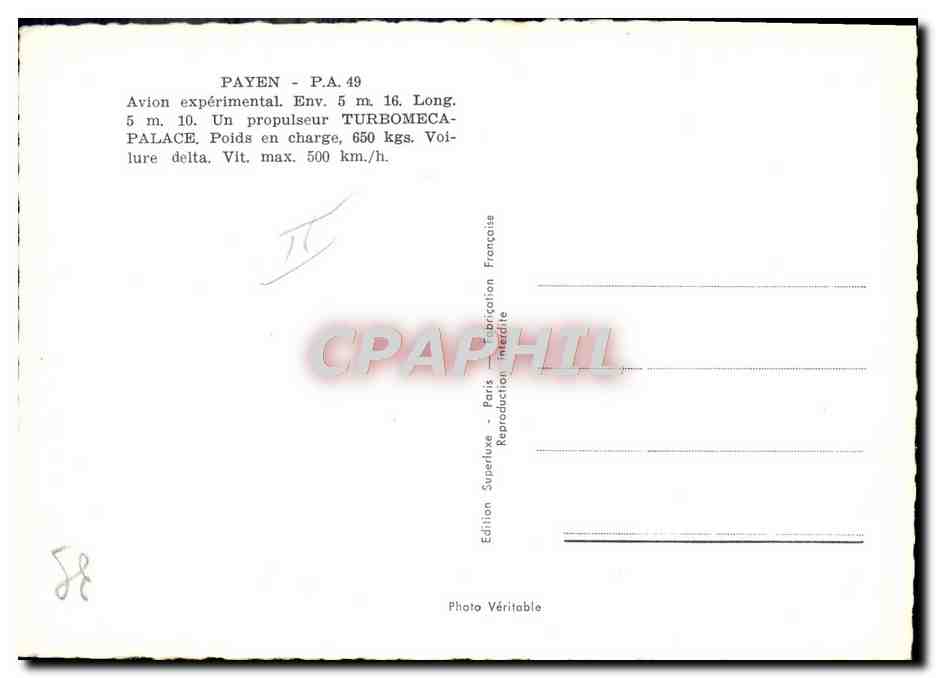 CPm Avion Aviation Payen PA49 Avion experimental — Rückseite