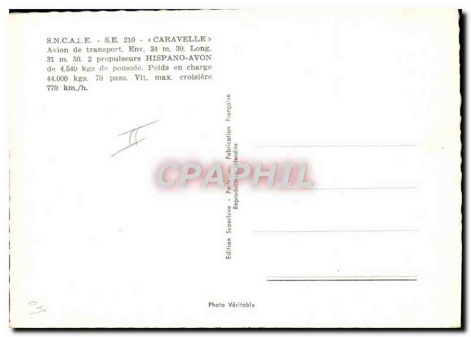 CPM Avion Aviation SNCAE SE 210 Caravelle Avion de transport — Rückseite