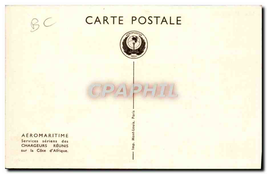 CPA Avion Aviation Aeromaritime ligne Dakar pointe Noire Ravitaillement a Port Gentil Hydravion Gabon Senegal — Back