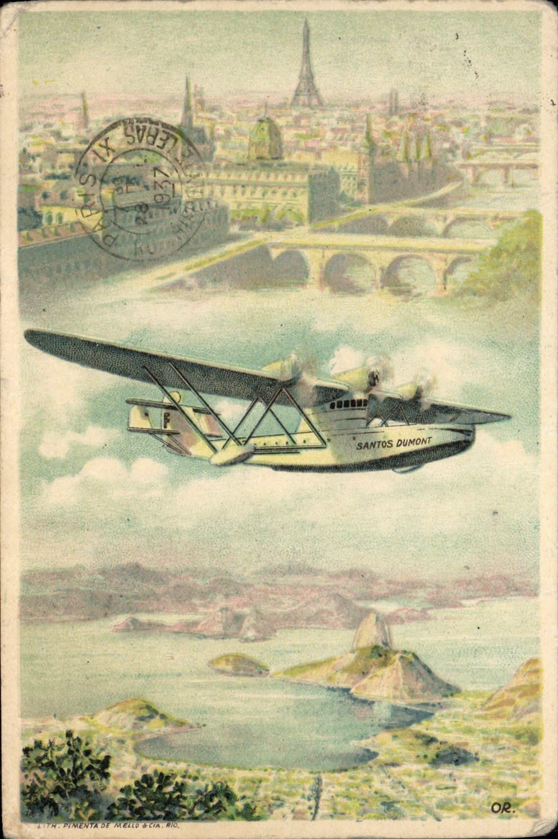 CPA Avion Aviation Hydravion Paris Tour Eiffel