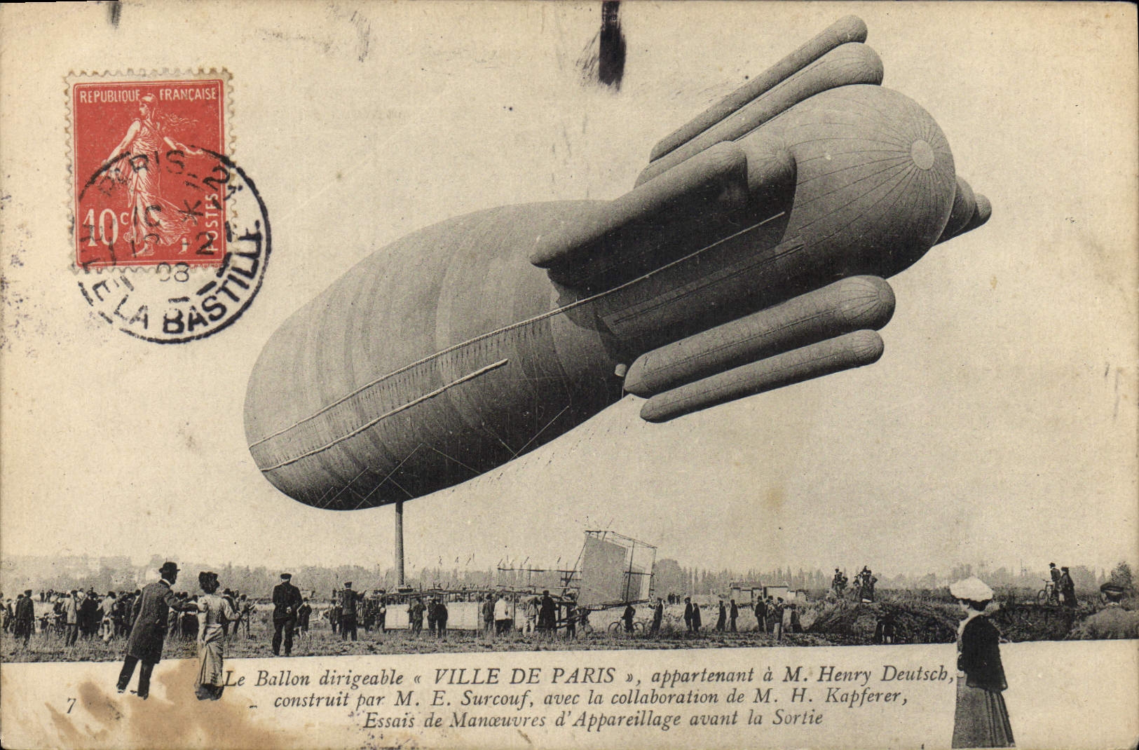 CPA Avion Aviation Dirigeable Zeppelin Ville de Paris Henry Deutsch Surcouf 