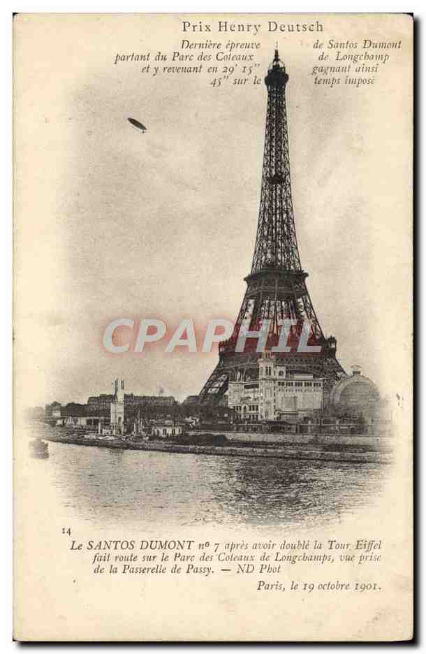 CPA Avion Aviation Dirigeable Zeppelin Prix Henry Deutsch Paris Tour Eiffel Santos Dumont