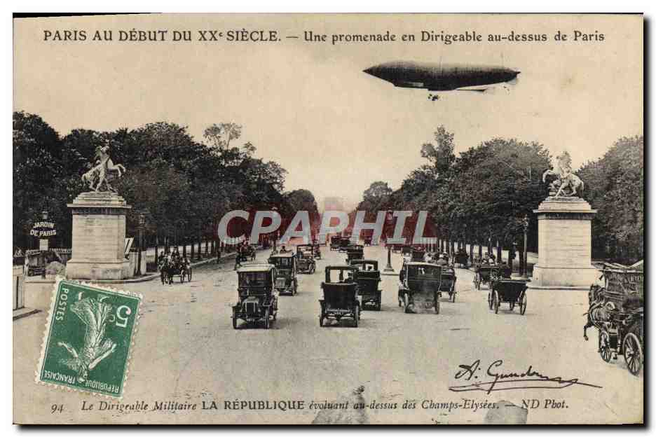 CPA Avion Aviation Dirigeable Zeppelin Paris Une promenade en dirigeable au dessus de Paris Republique 